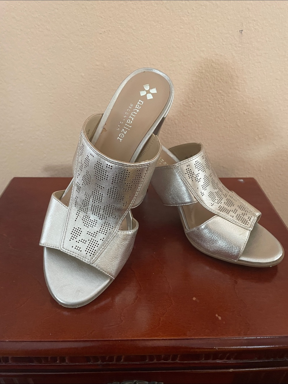 Naturalizer Silver Perforated Slide Mules